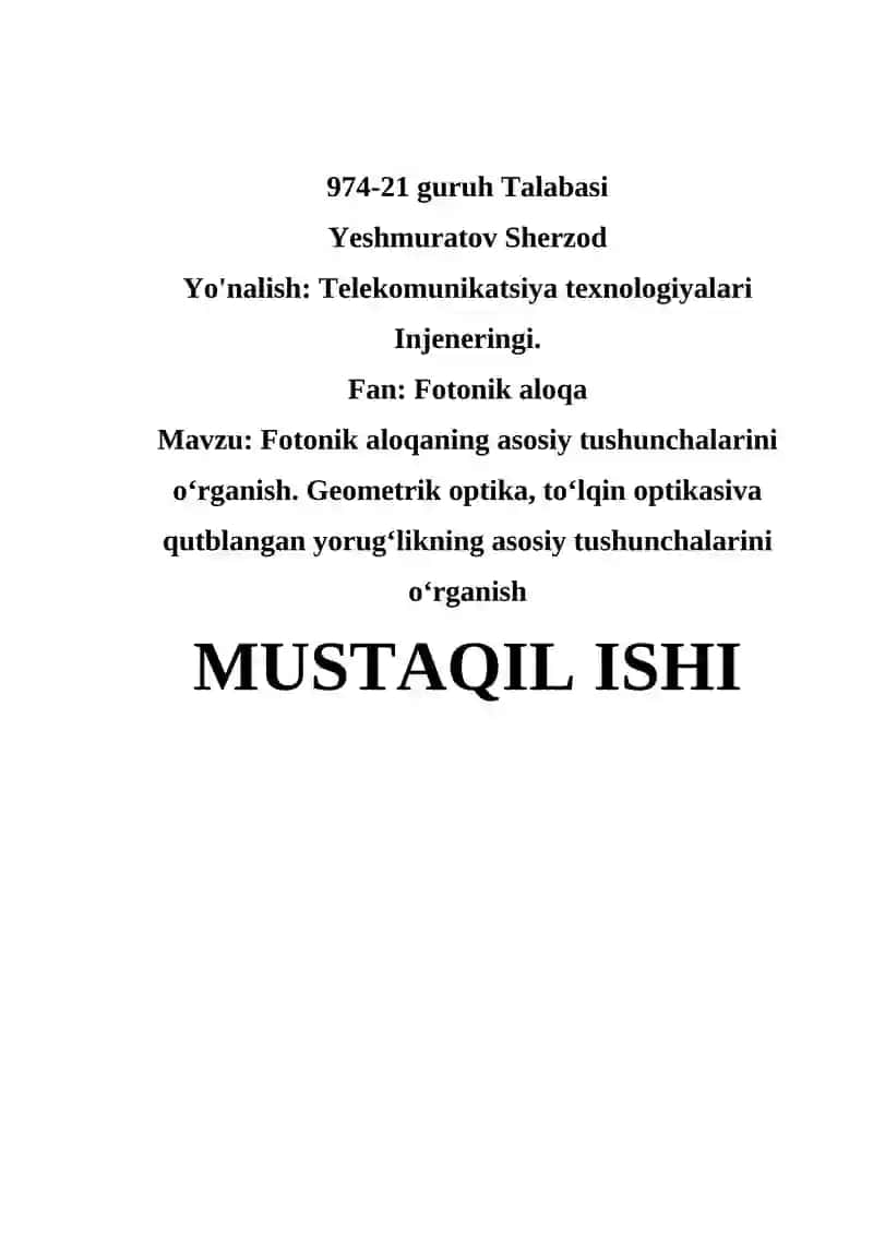 Fotonik Aloqa Tushunchasi 1