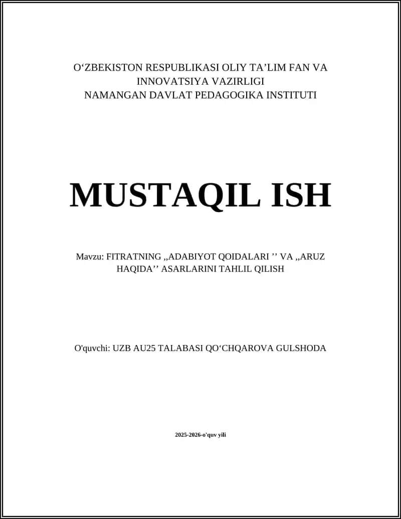 FITRATNING,,ADABIYOT QOIDALARI ʼʼ VA,,ARUZ HAQIDAʼʼ ASARLARINI TAHLIL QILISH 1