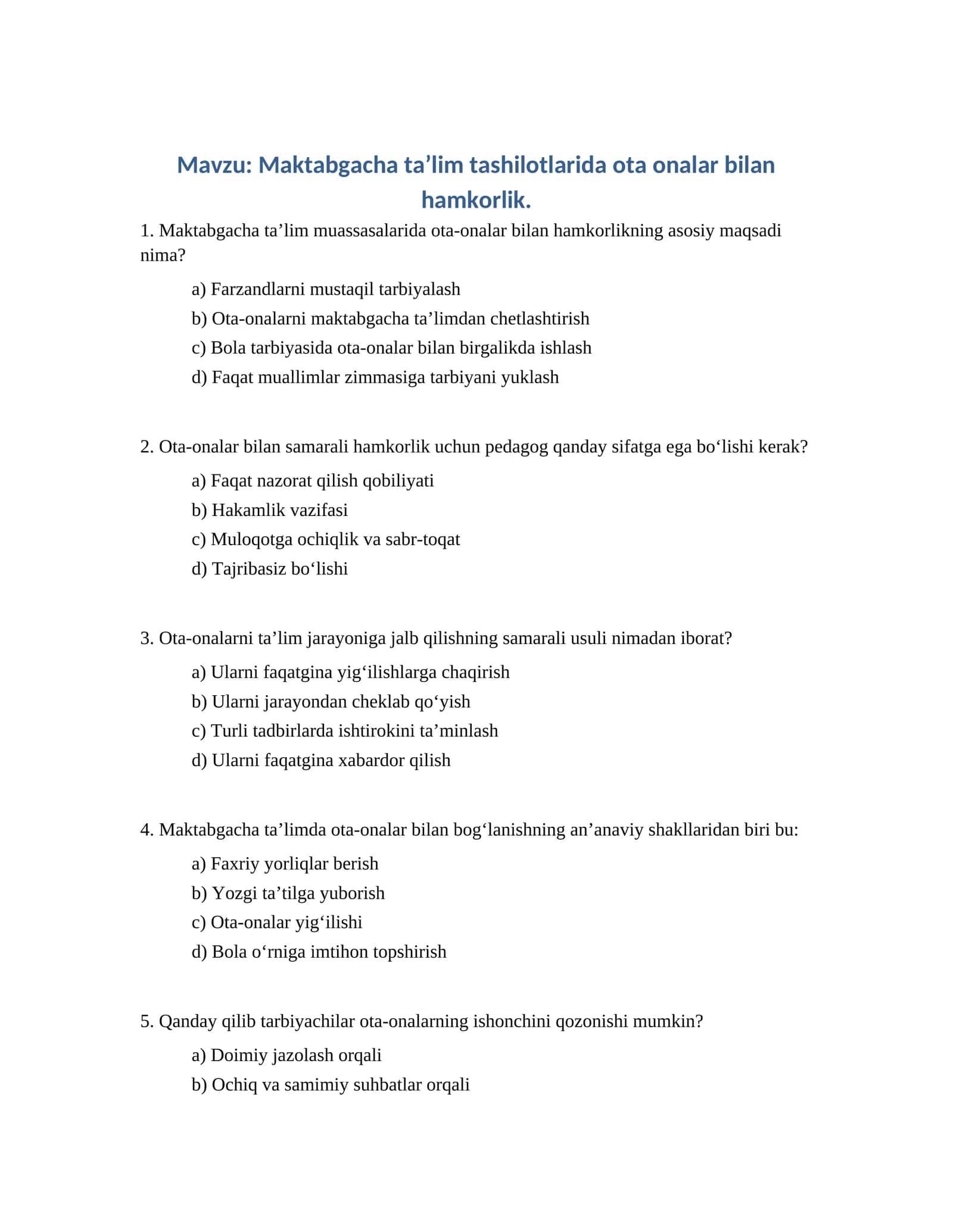 Maktabgacha taʼlim tashilotlarida ota onalar bilan hamkorlik 1