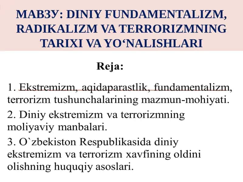 DINIY FUNDAMENTALIZM, RADIKALIZM VA TERRORIZMNING TARIXI VA YO‘NALISHLARI 1