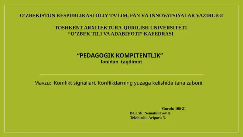 Konfliktsignallari.Konfliktlarning yuzaga kelishi datanazaboni. 1