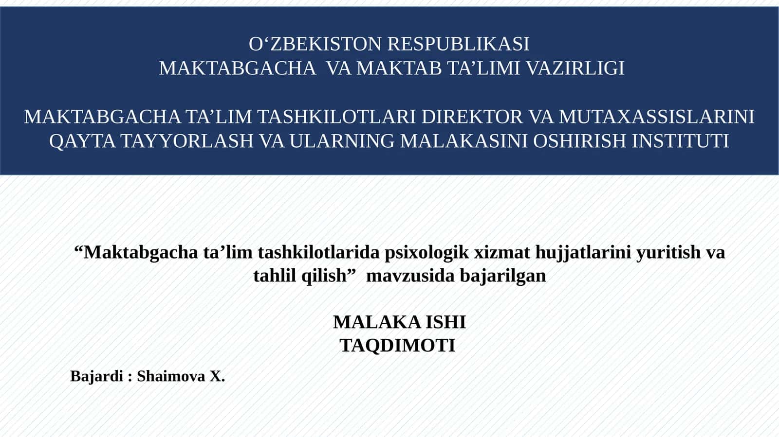 "Maktabgacha ta’lim tashkilotlarida psixologik xizmat hujjatlarini yuritish va tahlil qilish" 1