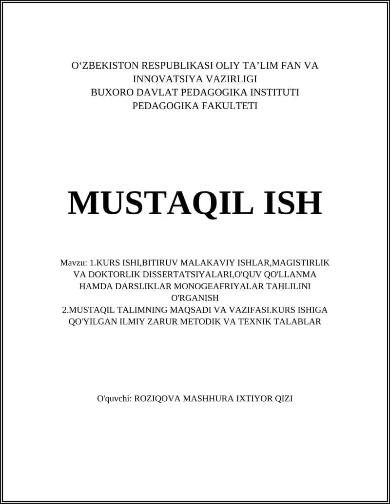 Kurs ishi mavzusini tanlashning ilmiy va amaliy mezonlari 1