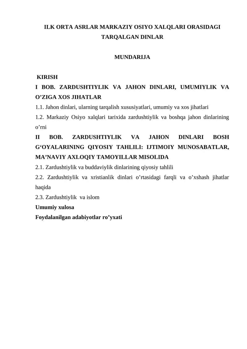 ILK ORTA ASRLAR MARKAZIY OSIYO XALQLARI ORASIDAGI TARQALGAN DINLAR 1