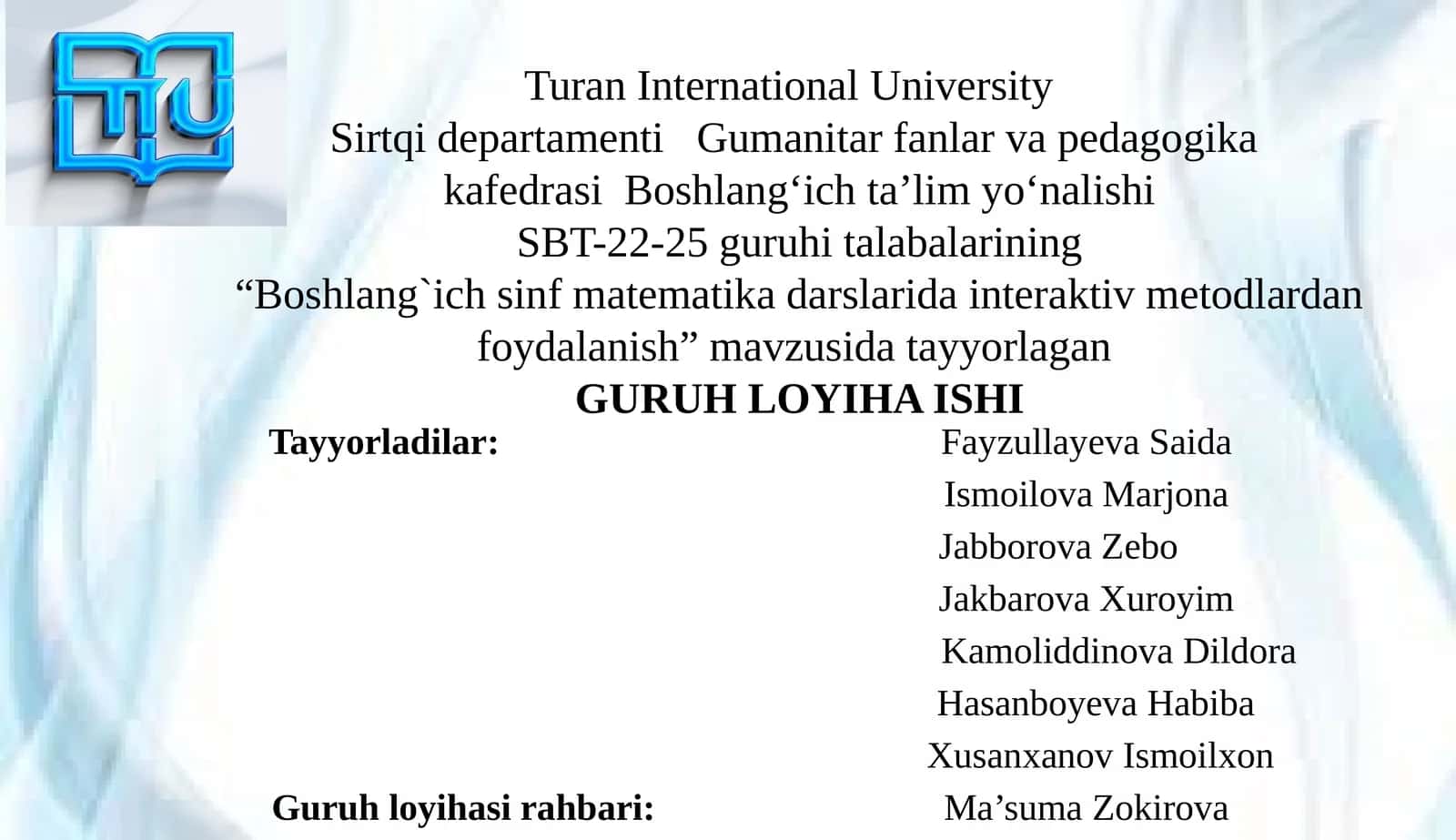 Boshlang'ich sinf matematik darslarida interaktiv metodlardan foydalanish 1