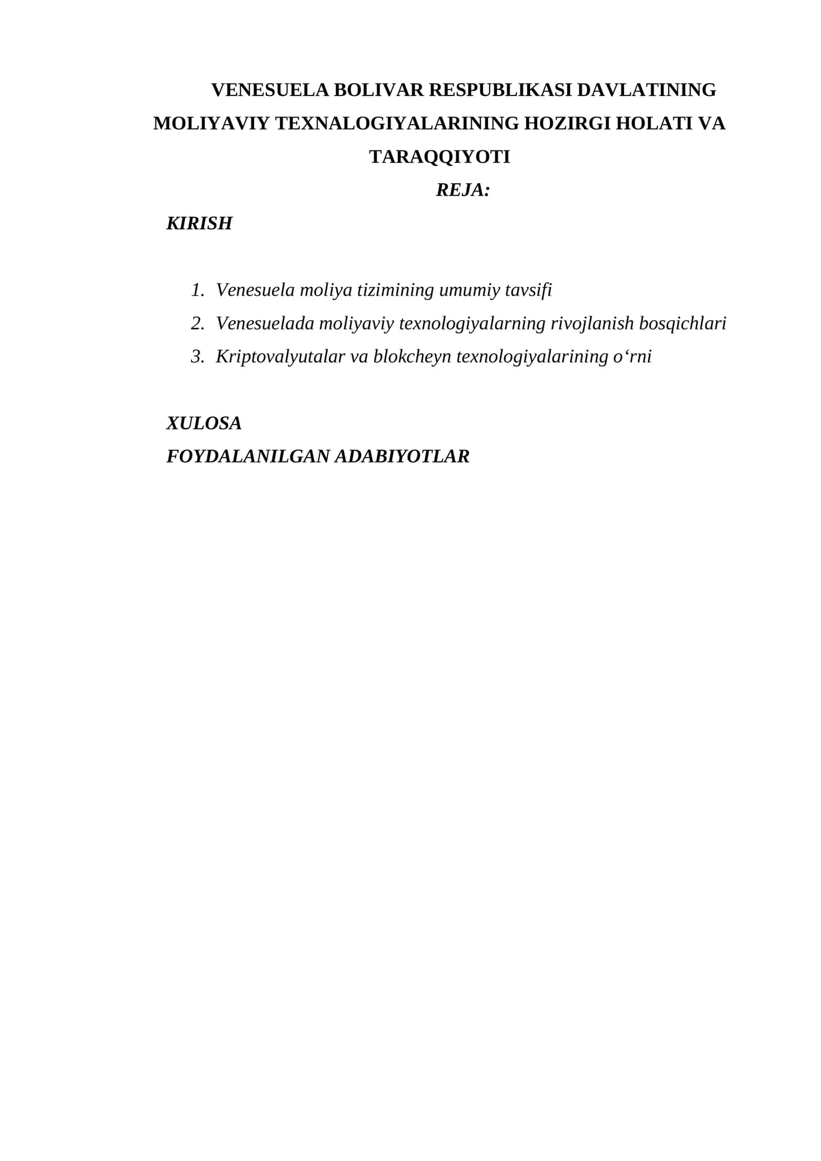 VENESUELA BOLIVAR RESPUBLIKASI DAVLATINING MOLIYAVIY TEXNALOGIYALARINING HOZIRGI HOLATI VA TARAQQIYOTI 1