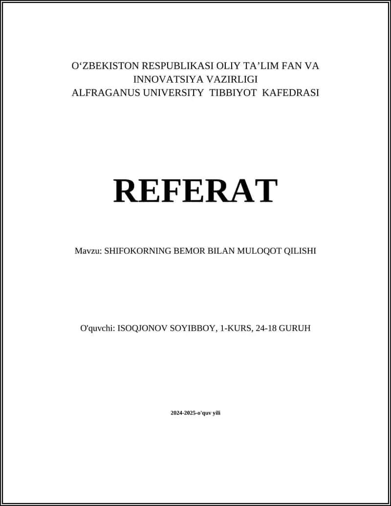 SHIFOKORNING BEMOR BILAN MULOQOT QILISHI 1