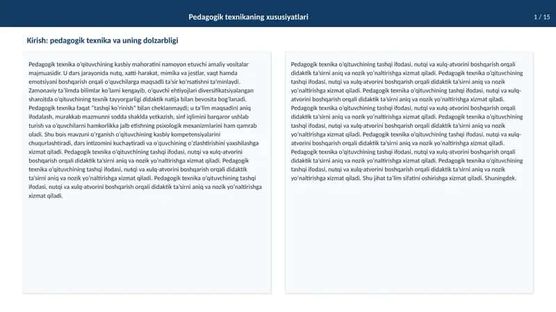 Pedagogiktexnikaning xususiyatlari 1