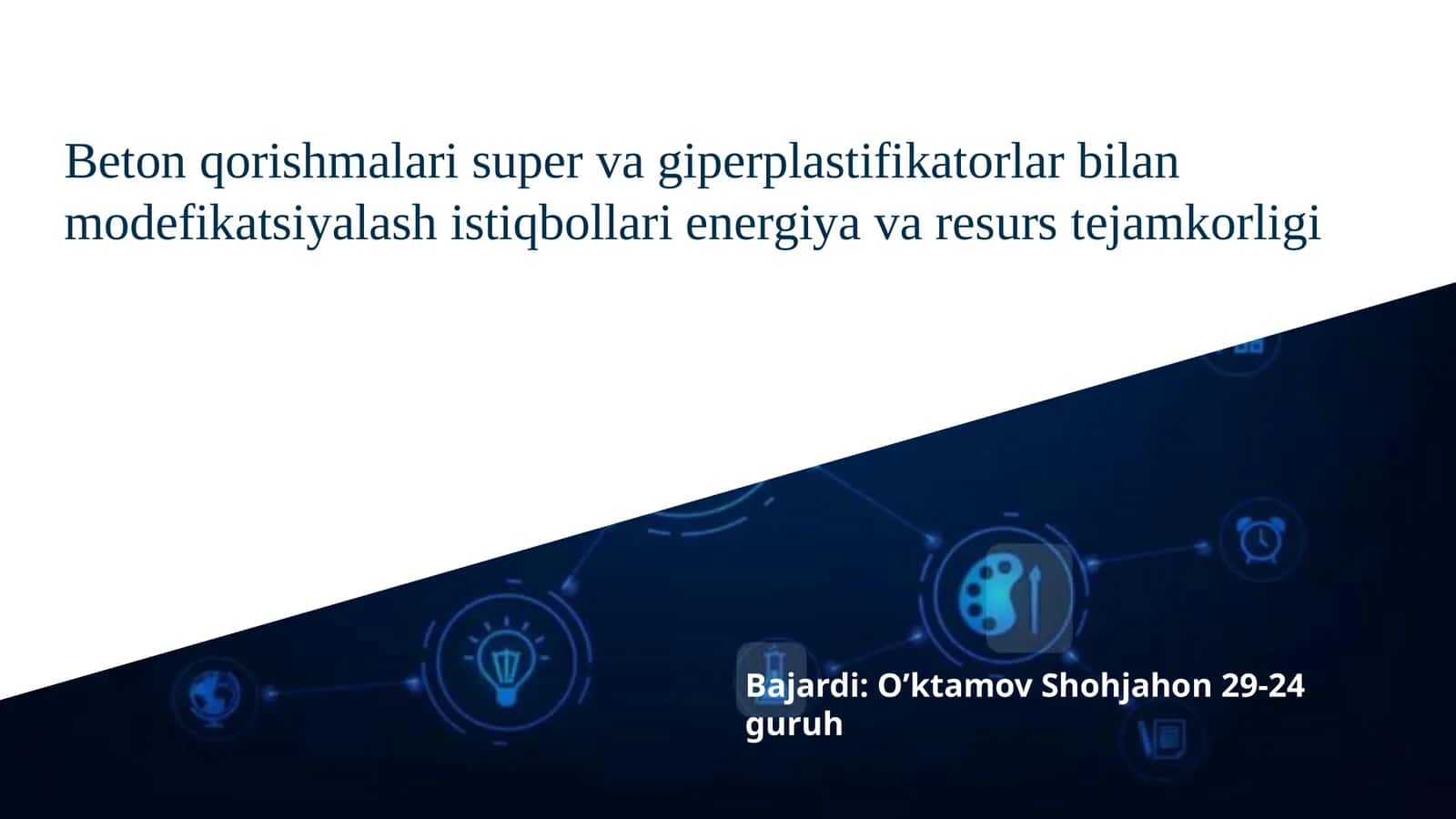 Beton qorishmalari super va giperplastifikatorlar bilan modefikatsiyalash istiqbollari energiya va resurs tejamkorligi 1
