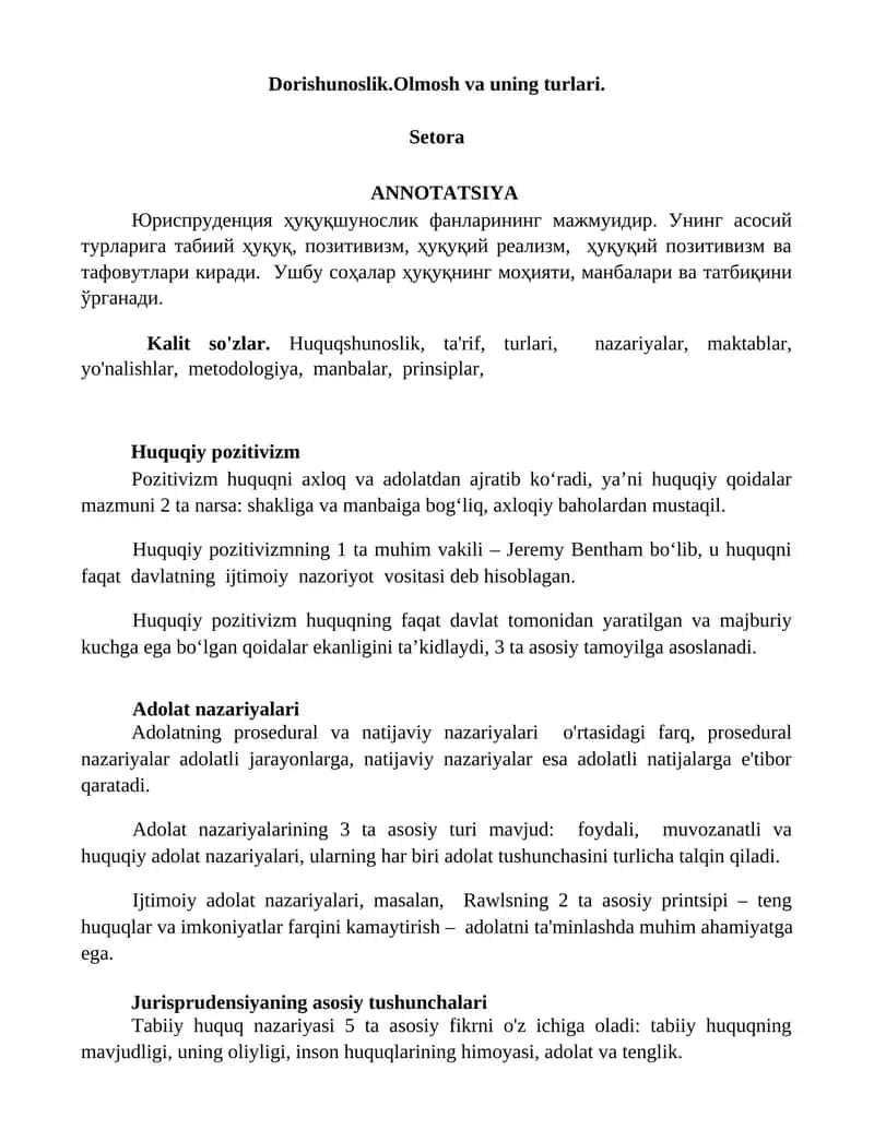 Dorishunoslik.Olmosh va uning turlari 1