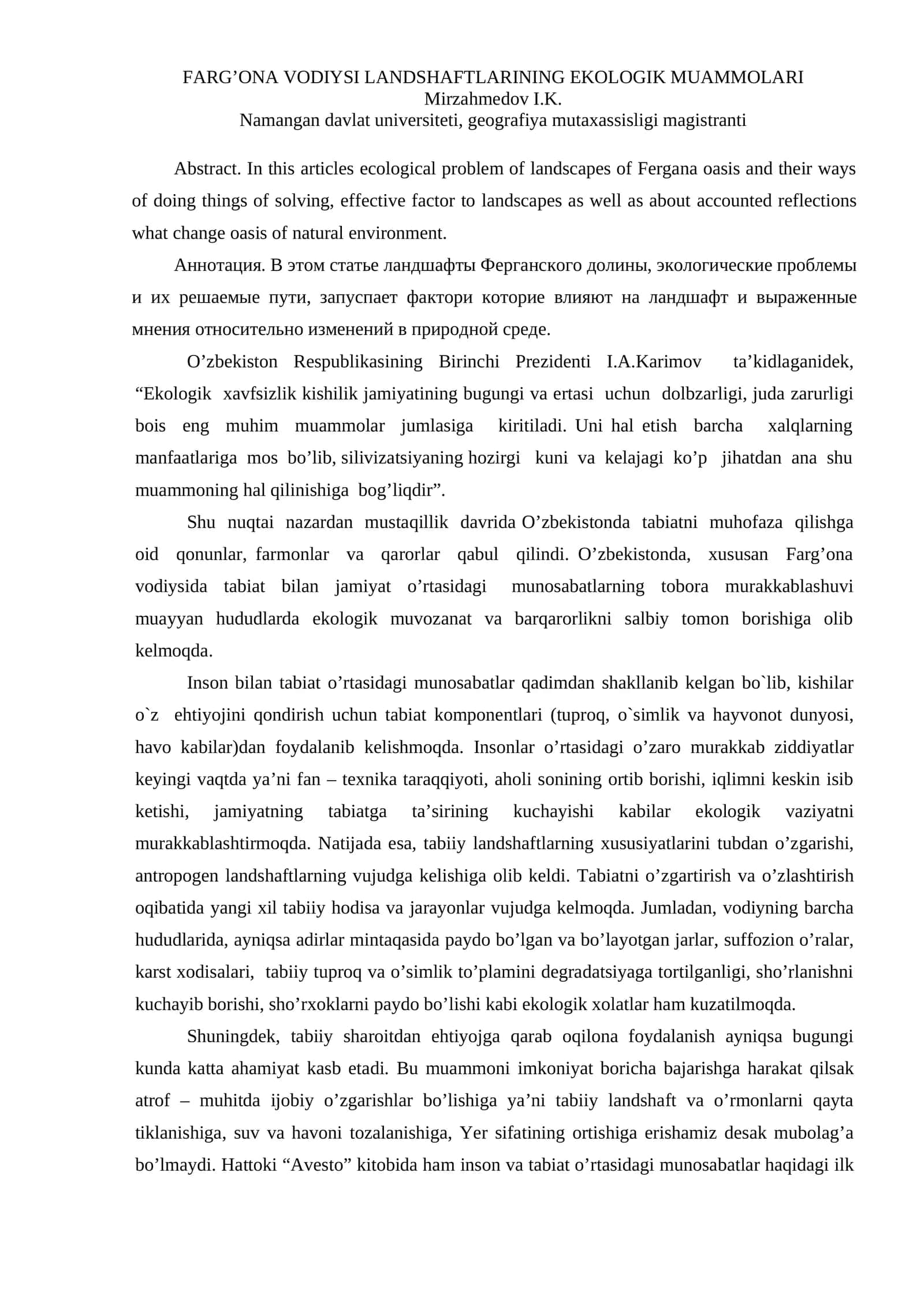 FARG’ONA VODIYSI LANDSHAFTLARINING EKOLOGIK MUAMMOLARI 1