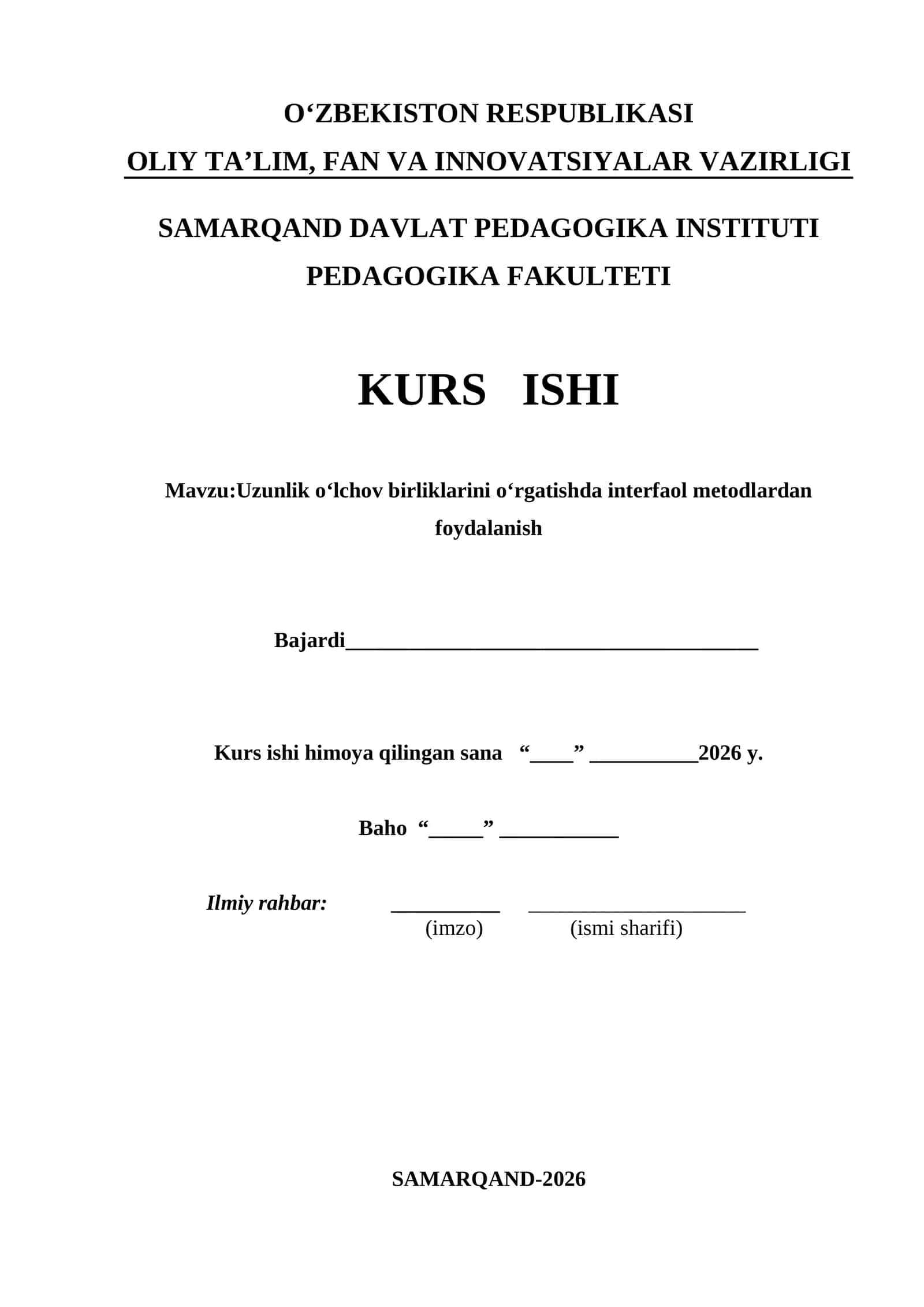 Uzunlik o‘lchov birliklarini o‘rgatishda interfaol metodlardan foydalanish kurs ishi 1