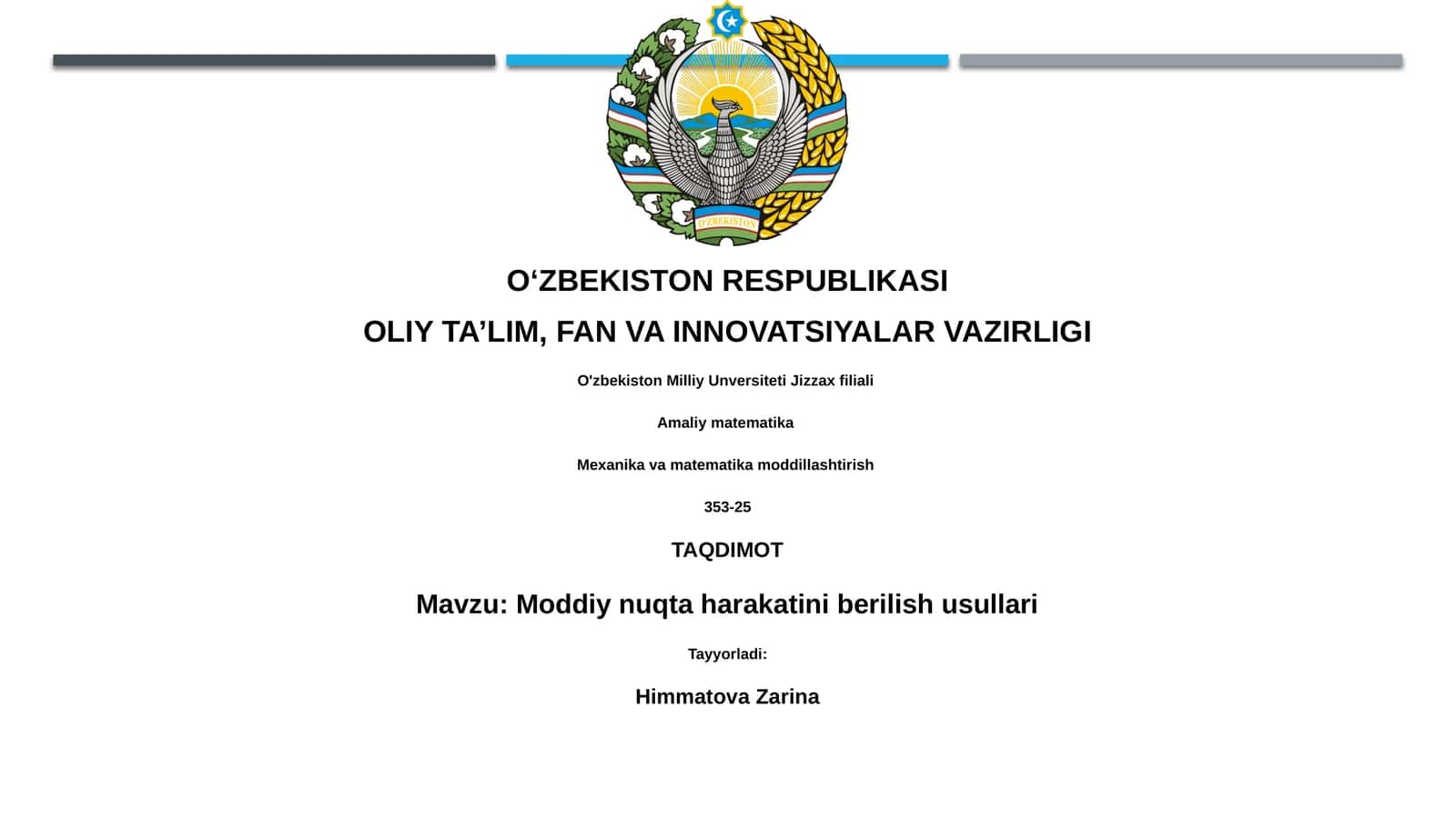 Moddiy nuqta harakatini berilish usullari 1