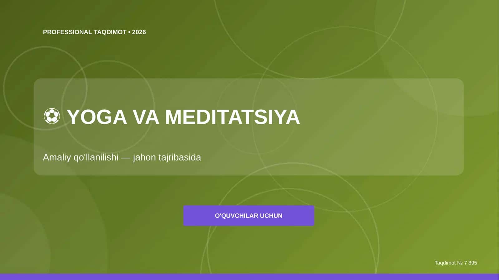 Yoga va meditatsiya: amaliy qo'llanilishi (jahon tajribasida) [o'quvchilar uchun] 1