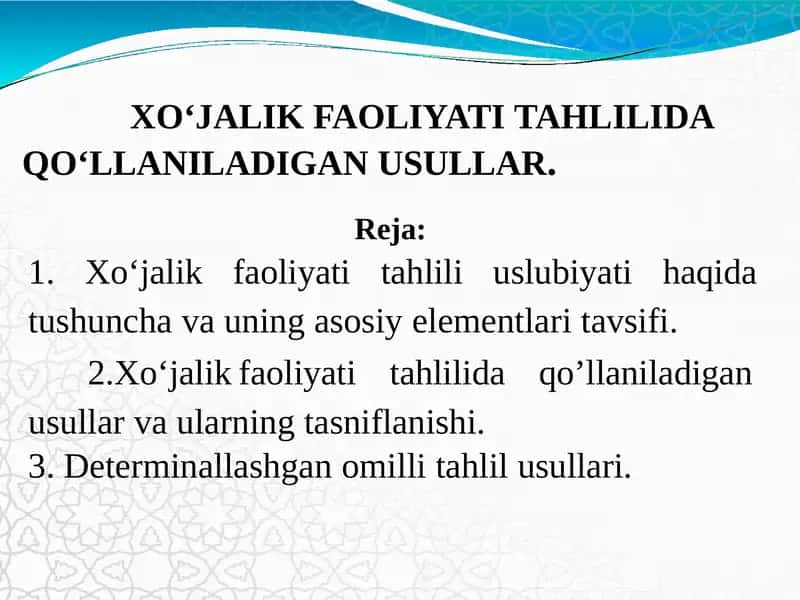 Xo‘jalik Faoliyati Tahlili 1
