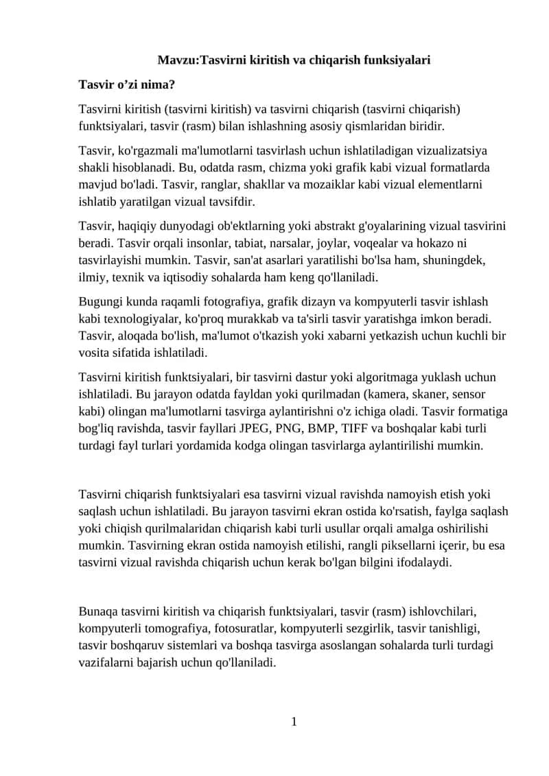 Tasvirni kiritish va chiqarish funksiyalari 1