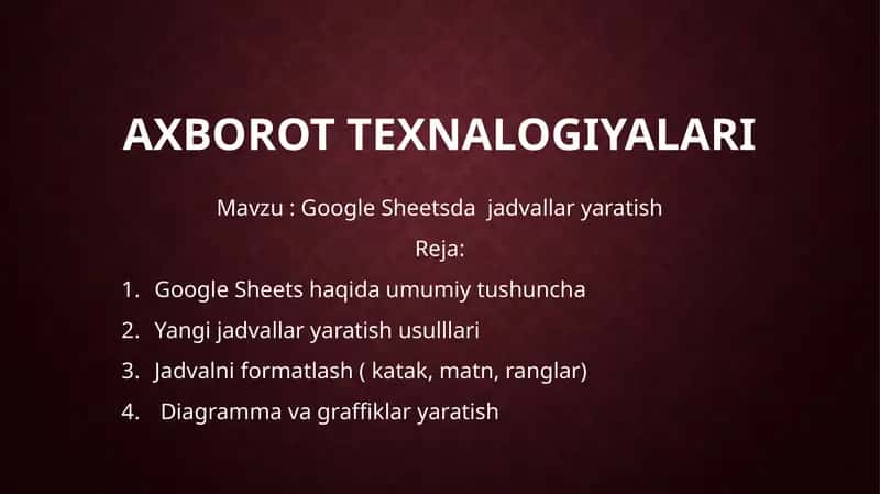 Google Sheetsda  jadvallar yaratish 1