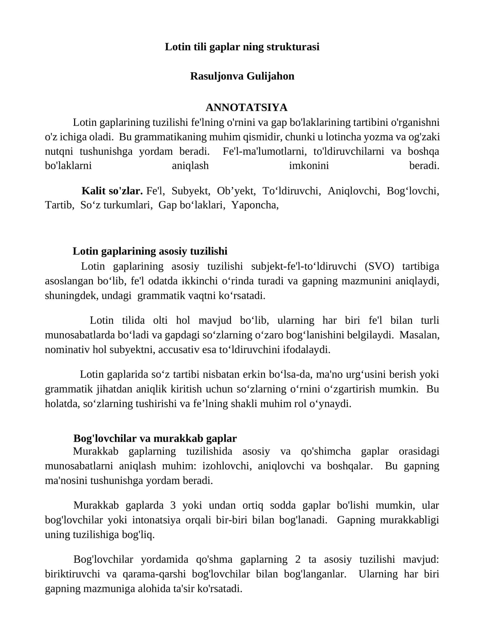 Lotin tili gaplar ning strukturasi 1
