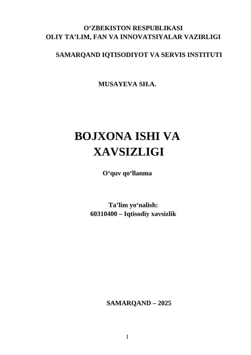 Bоjxоnа ishi vа xаvsizligi 1