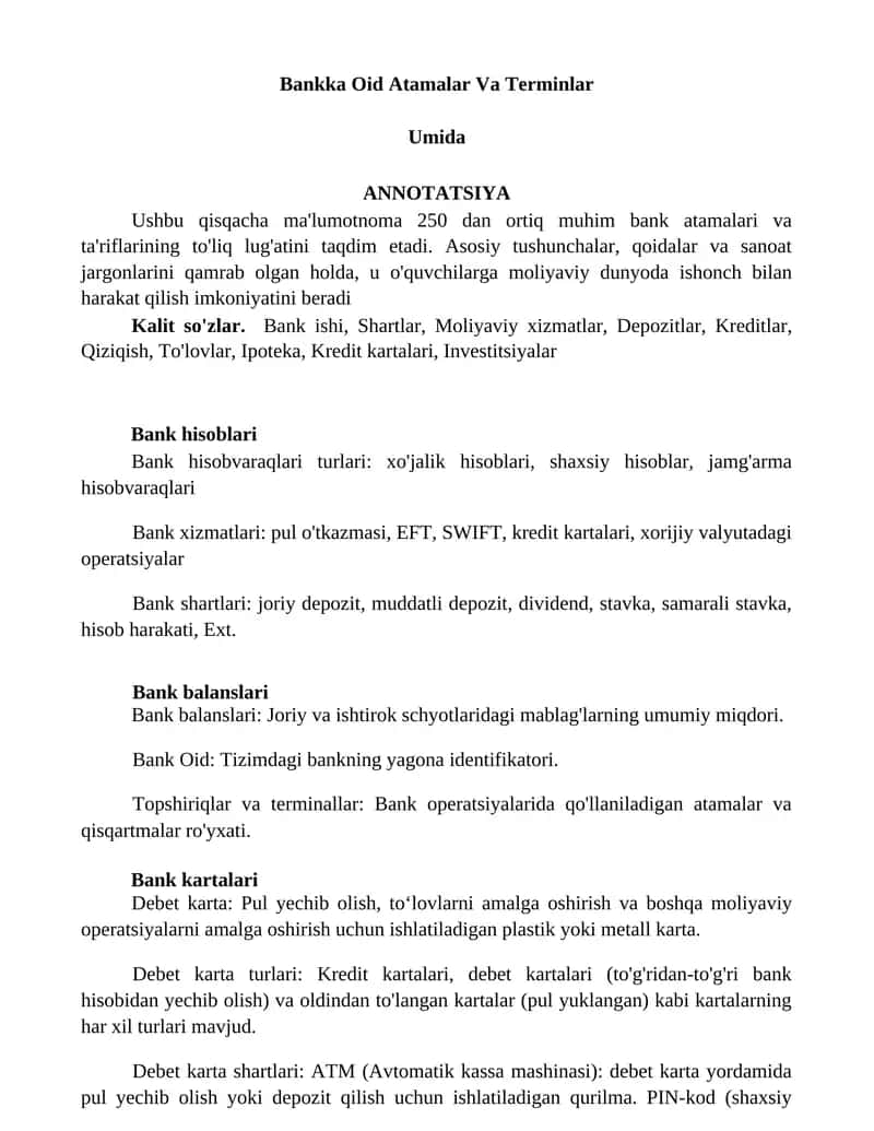 Bankka Oid Atamalar Va Terminlar 1