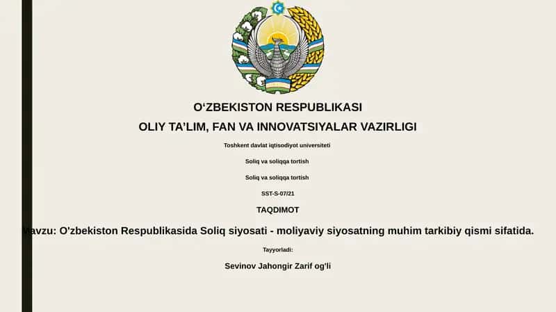O'zbekiston Respublikasida Soliq siyosati 1