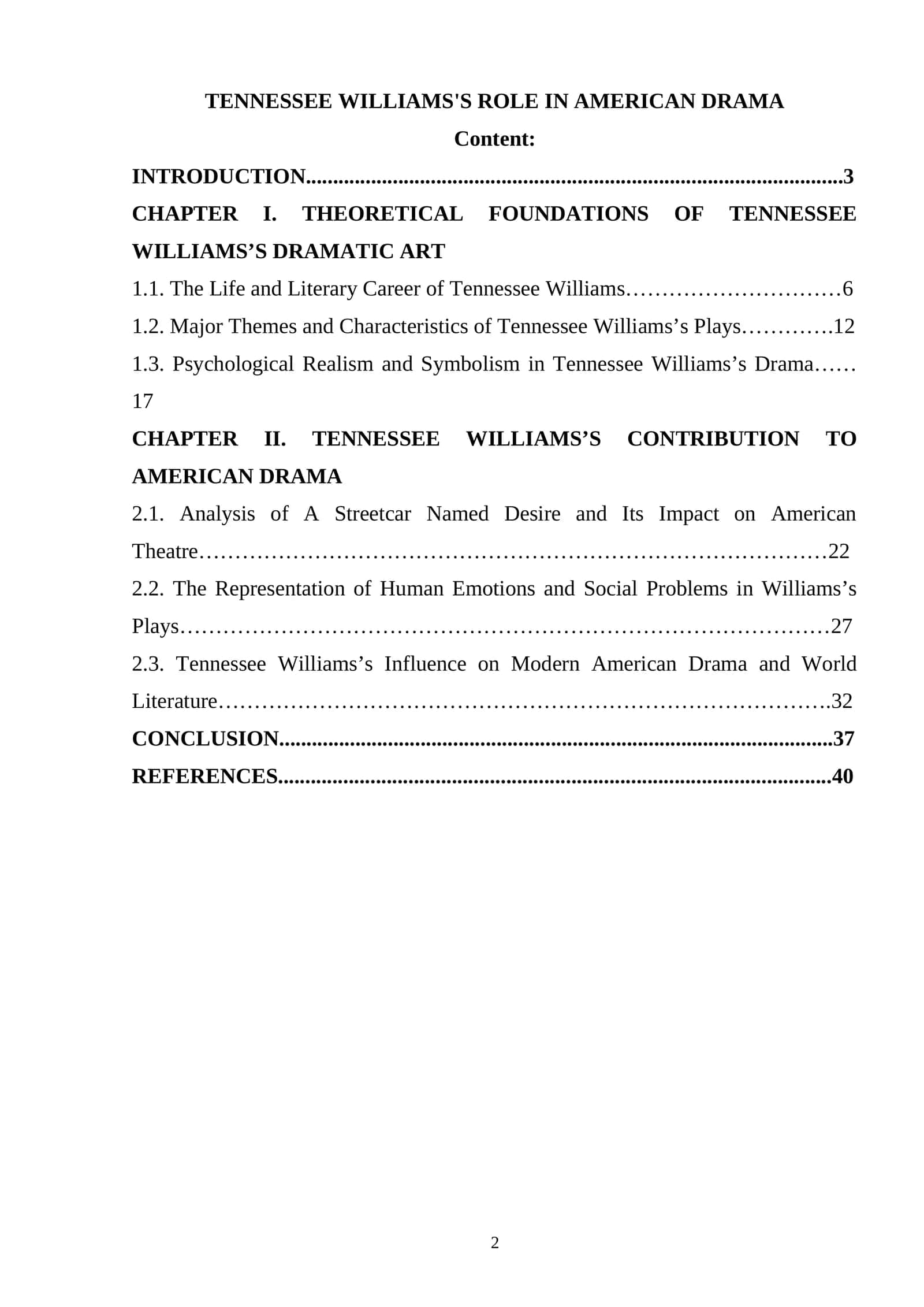 TENNESSEE WILLIAMS'S ROLE IN AMERICAN DRAMA 1