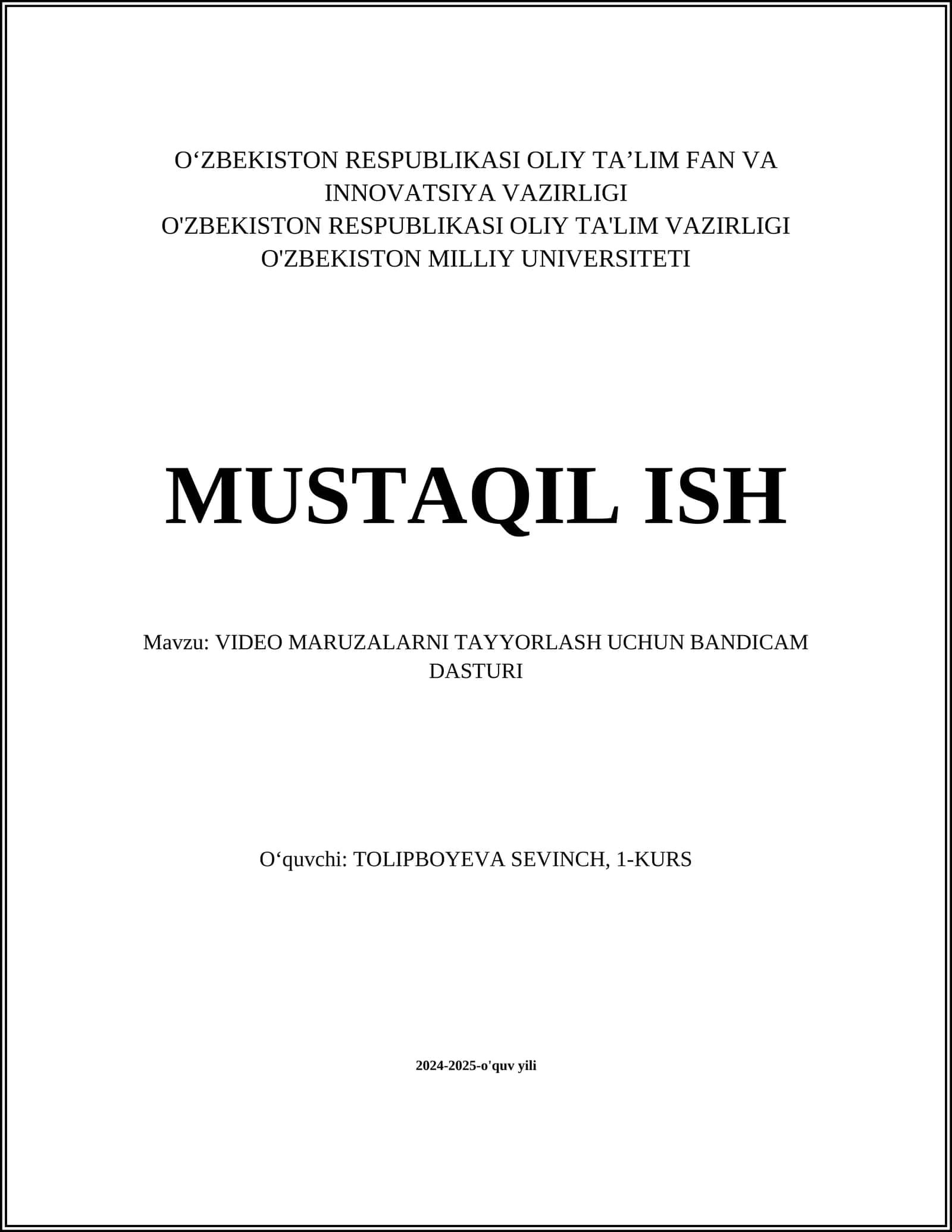 VIDEO MARUZALARNI TAYYORLASH UCHUN BANDICAM DASTURI 1