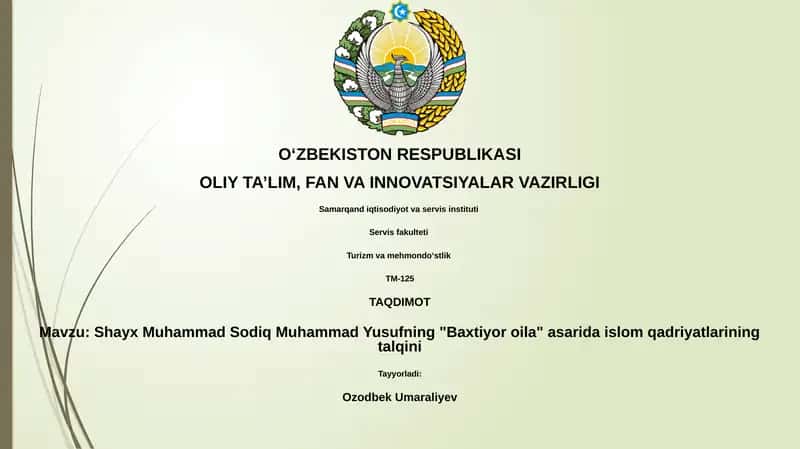 Shayx Muhammad Sodiq Muhammad Yusufning "Baxtiyor oila" asarida islom qadriyatlarining talqini 1