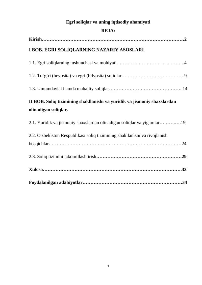 Egri soliqlar va uning iqtisodiy ahamiyati 1