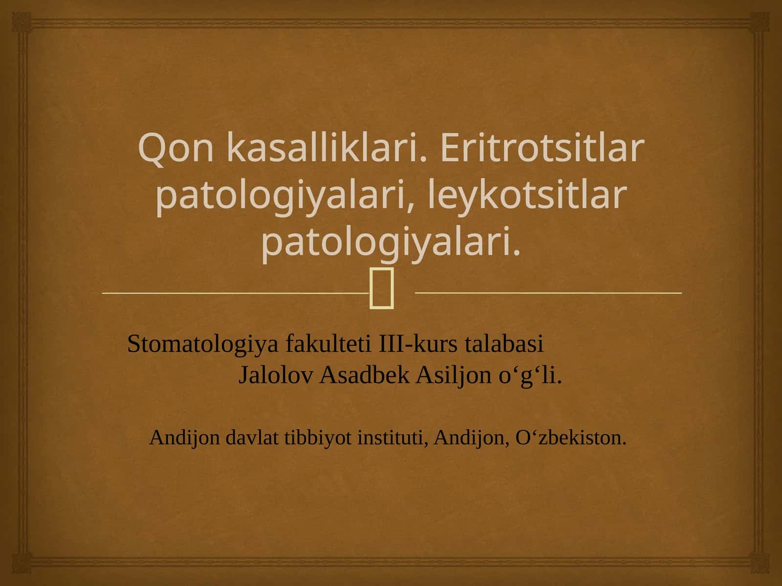 Qon kasalliklari. Eritrotsitlar patologiyalari, leykotsitlar patologiyalari. 1