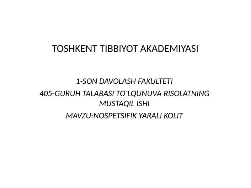 NYK - Buyallig‘lanishli ichak kasalliklaridan biri 1