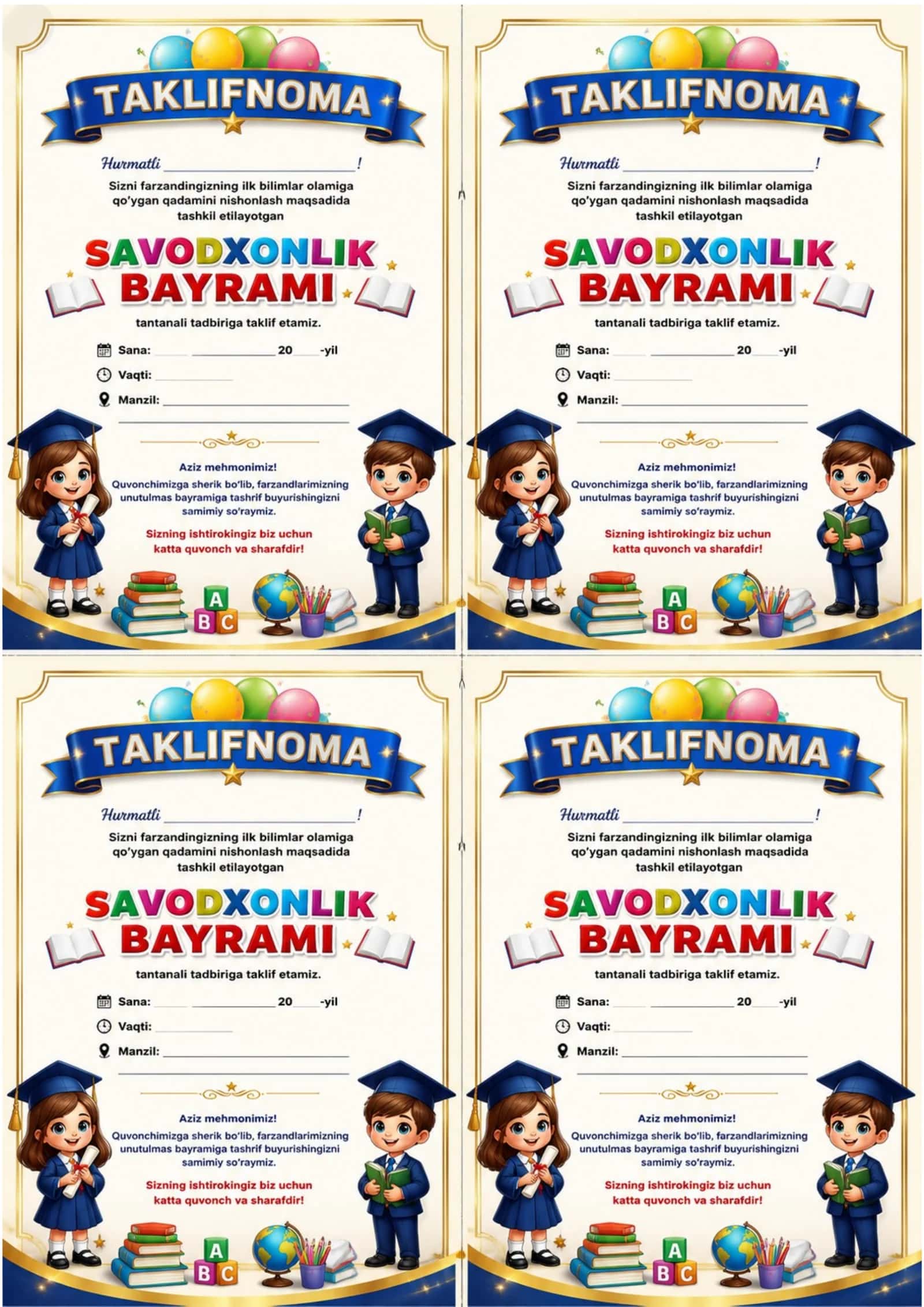 SAVODXONLIK BAYRAMI TAKLIFNOMA 2026 YIL 1