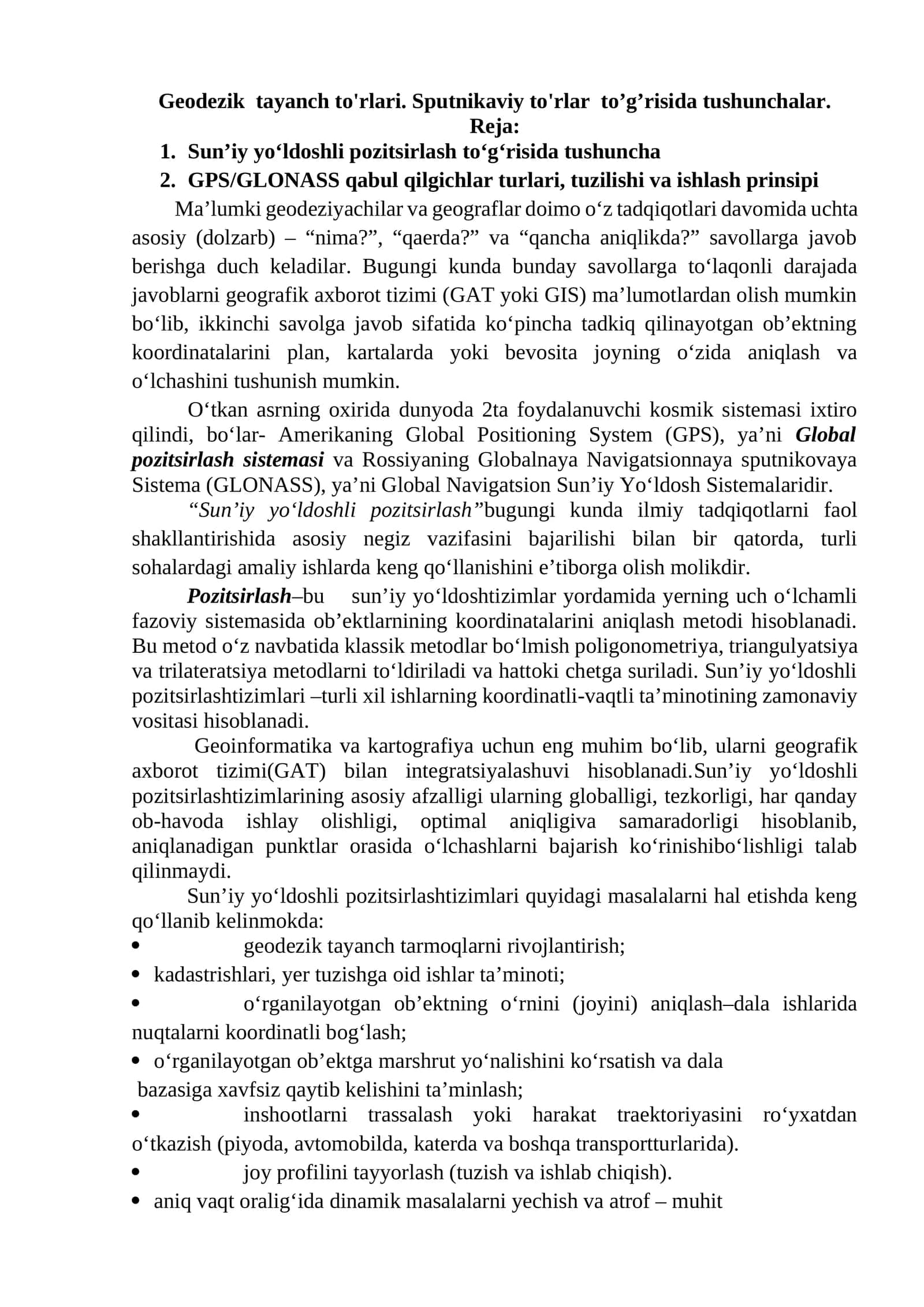 GPS va GLONASS nuqtalarni aniqlash 1