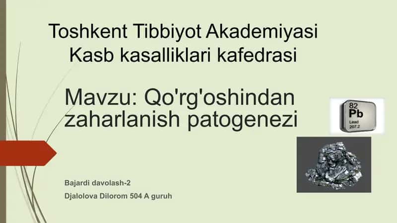Qo'rg'oshindan zaharlanish patogenezi 1