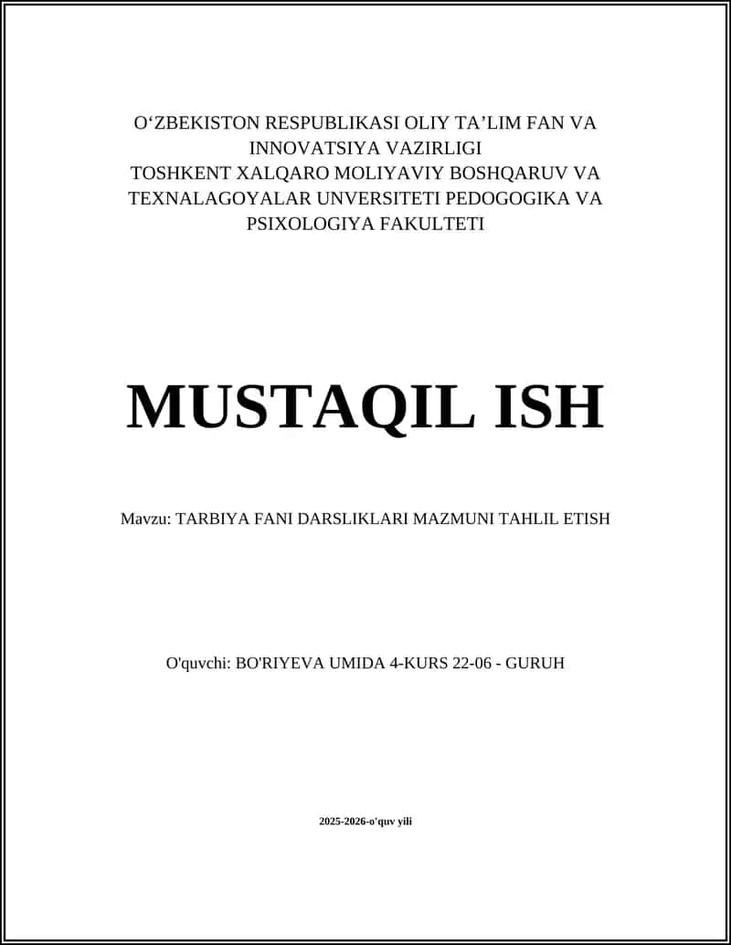 Tarbiya Fani Darsliklari Mazmuni Tahlil Etish 1
