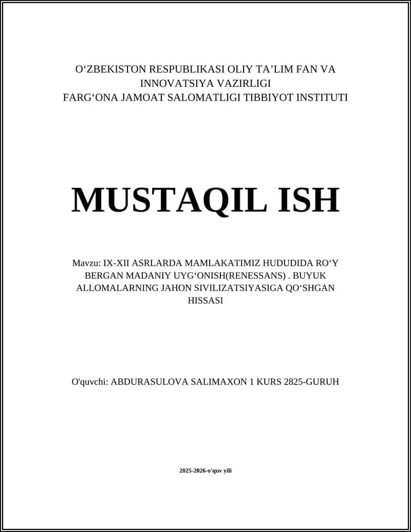 IX-XII ASRLARDA MAMLAKATIMIZ HUDUDIDA ROʻY BERGAN MADANIY UYGʻONISH(RENESSANS) 1