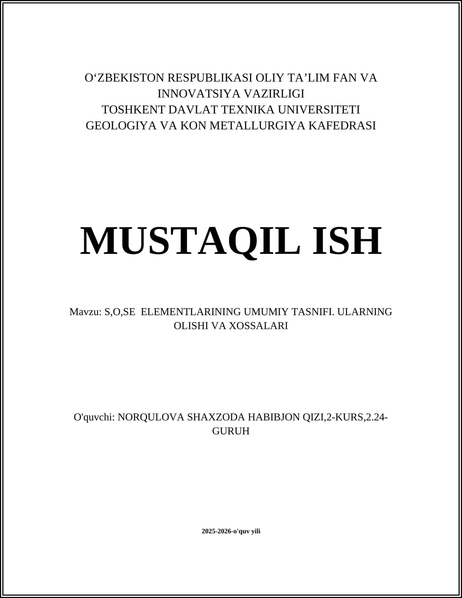 S,O,Se elementlarining umumiy tasnifi 1