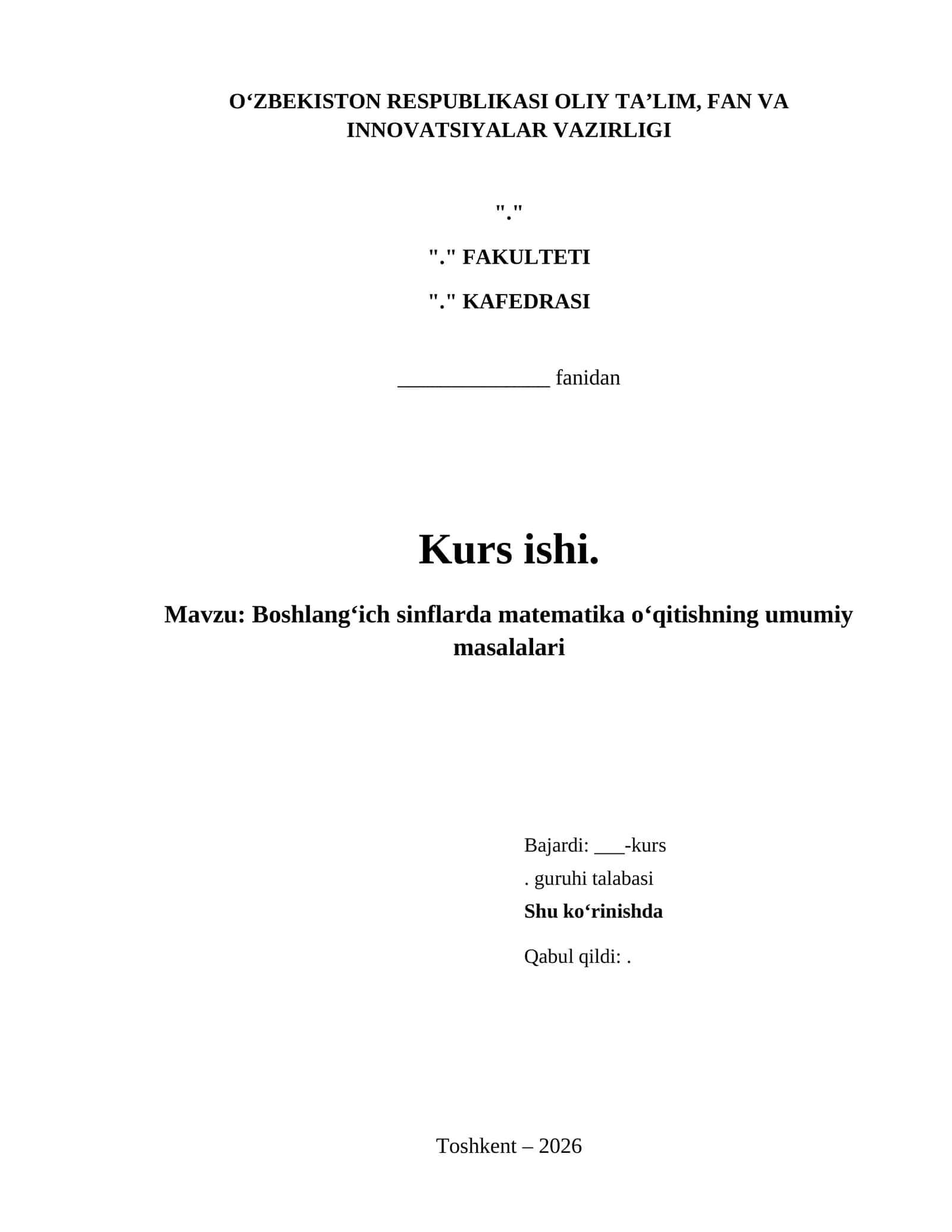Boshlangʻich sinflarda matematika oʻqitishning umumiy masalalari 1