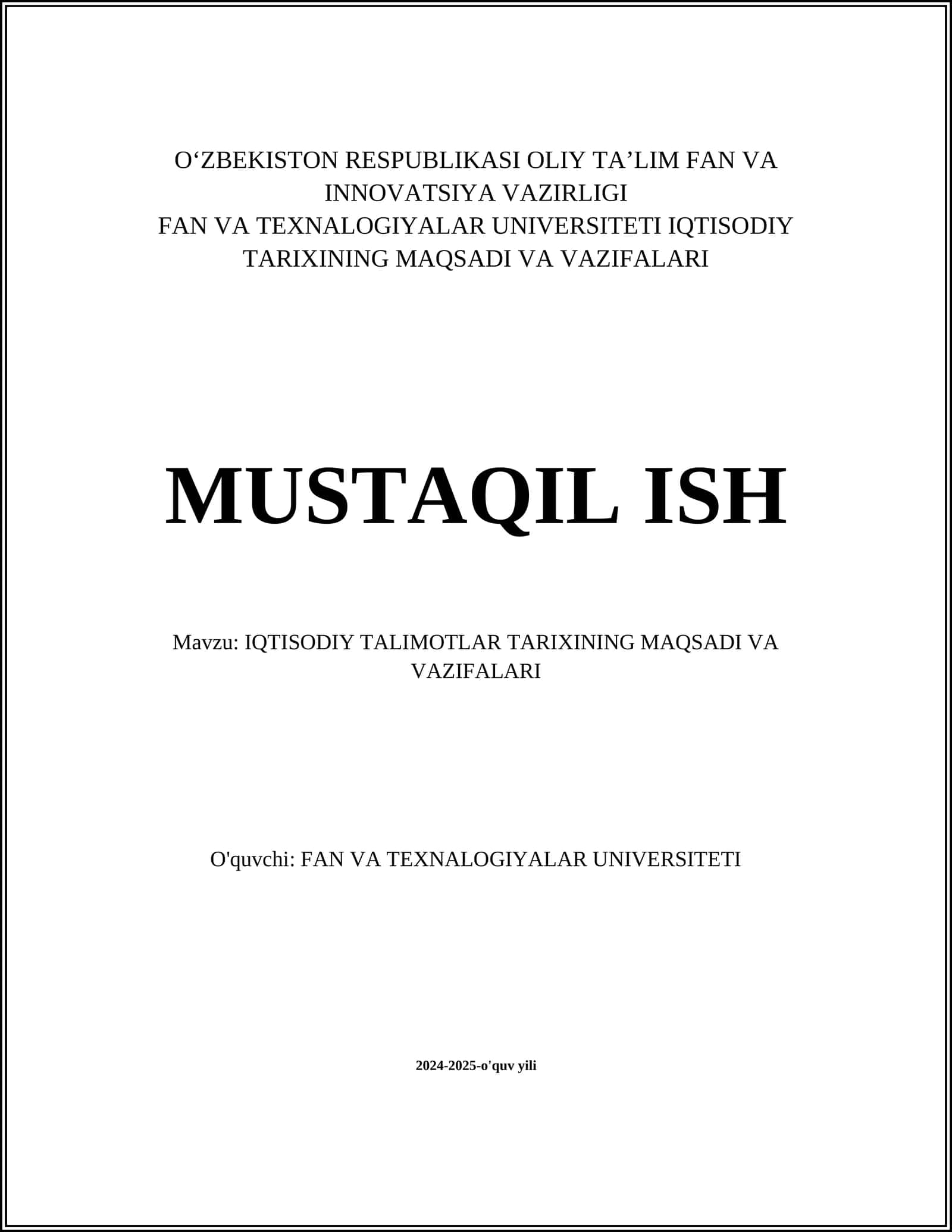 IQTISODIY TALIMOTLAR TARIXINING MAQSADI VA VAZIFALARI 1