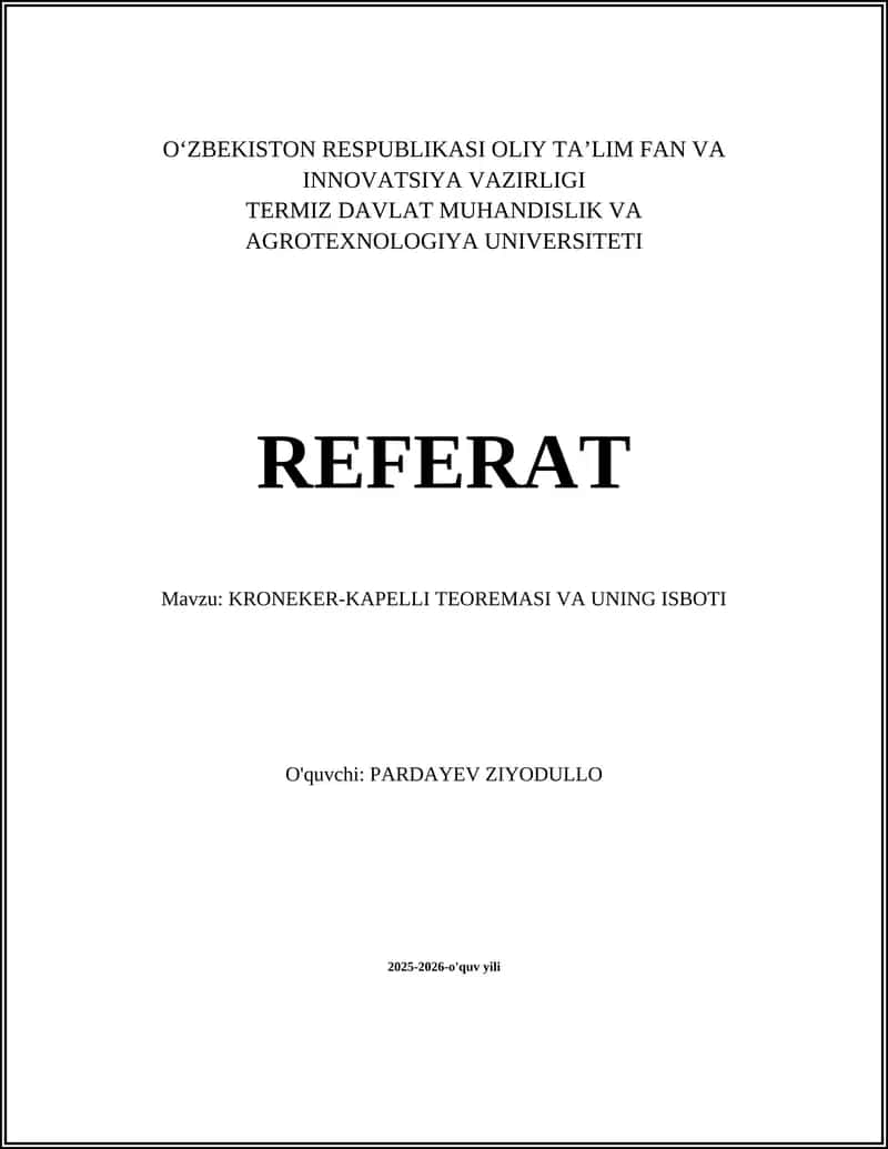 KRONEKER-KAPELLI TEOREMASI VA UNING ISBOTI 1