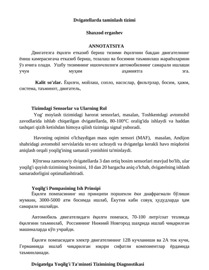 Dvigatellarda taminlash tizimi 1