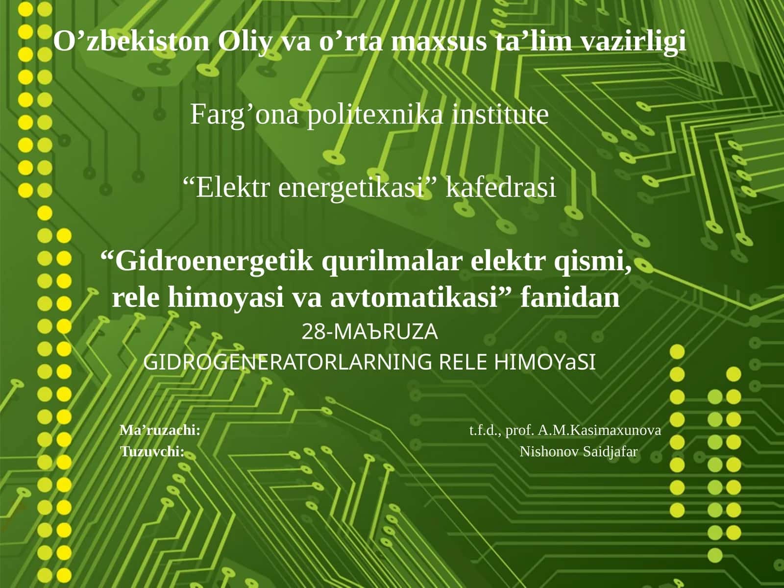 GIDROGENERATORLARNING RELEHIMOYaSI 1