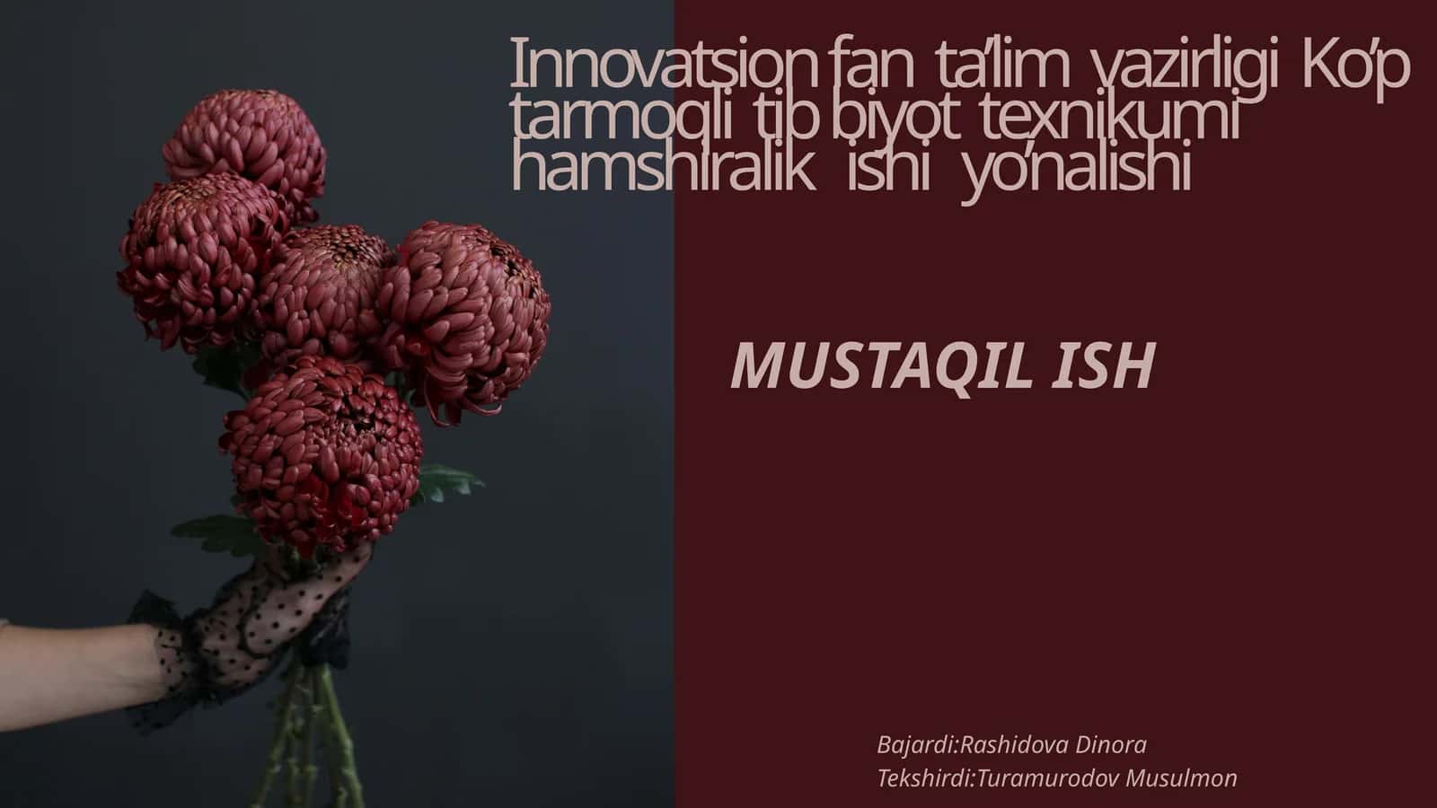 Innovatsion fan ta’lim vazirligi Ko’p tarmoqli tib biyot texnikumi hamshiralik ishi yo’nalishi 1