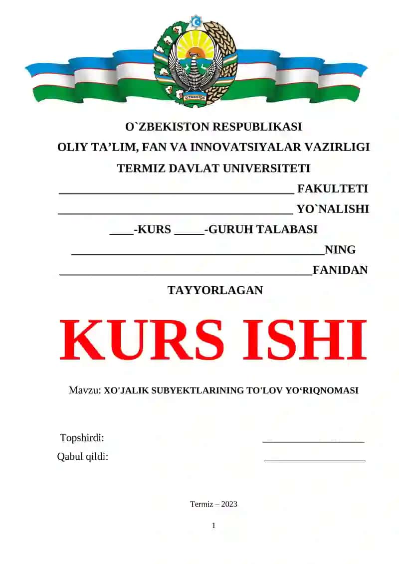XO'JALIK SUBYEKTLARINING TO'LOV YO‘RIQNOMASI 1