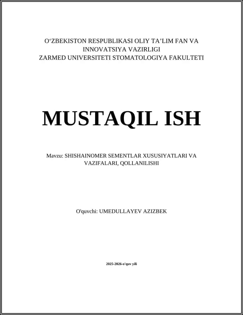 Shishainomer sementlar xususiyatlari 1