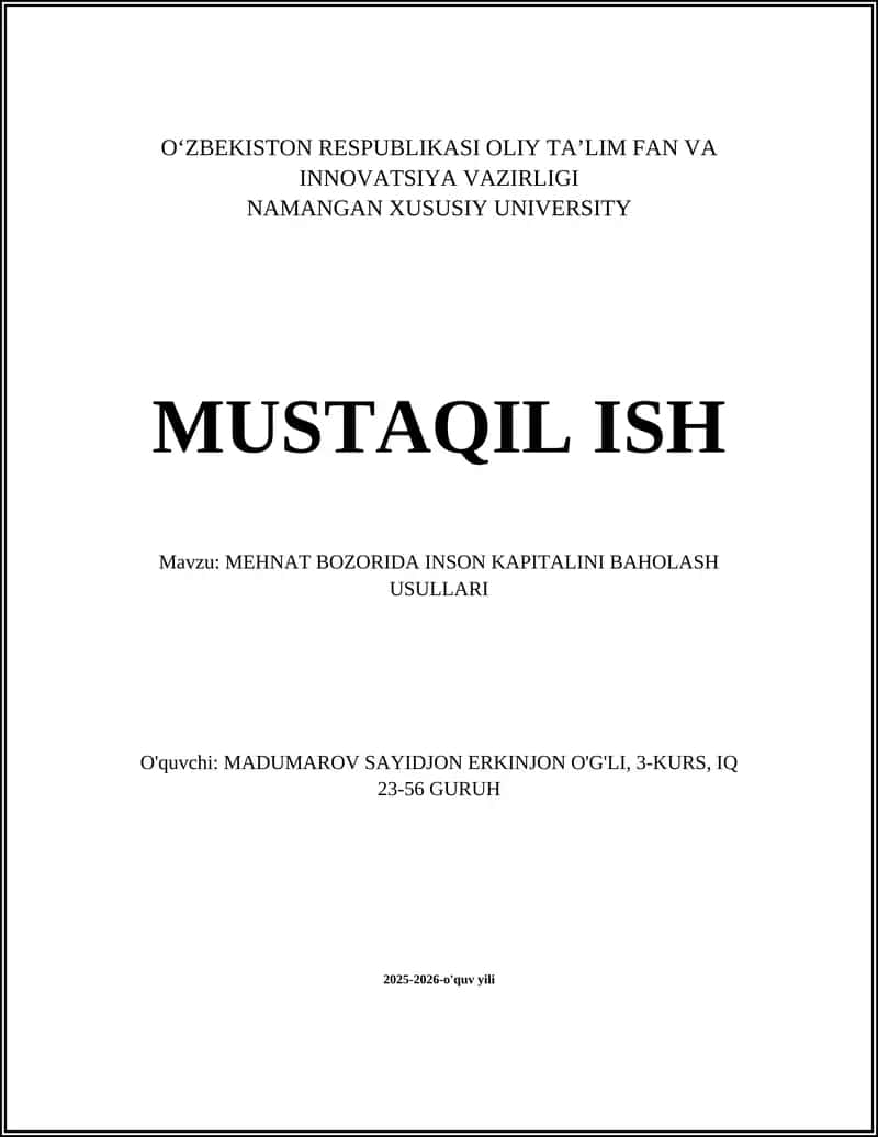 MEHNAT BOZORIDA INSON KAPITALINI BAHOLASH USULLARI 1