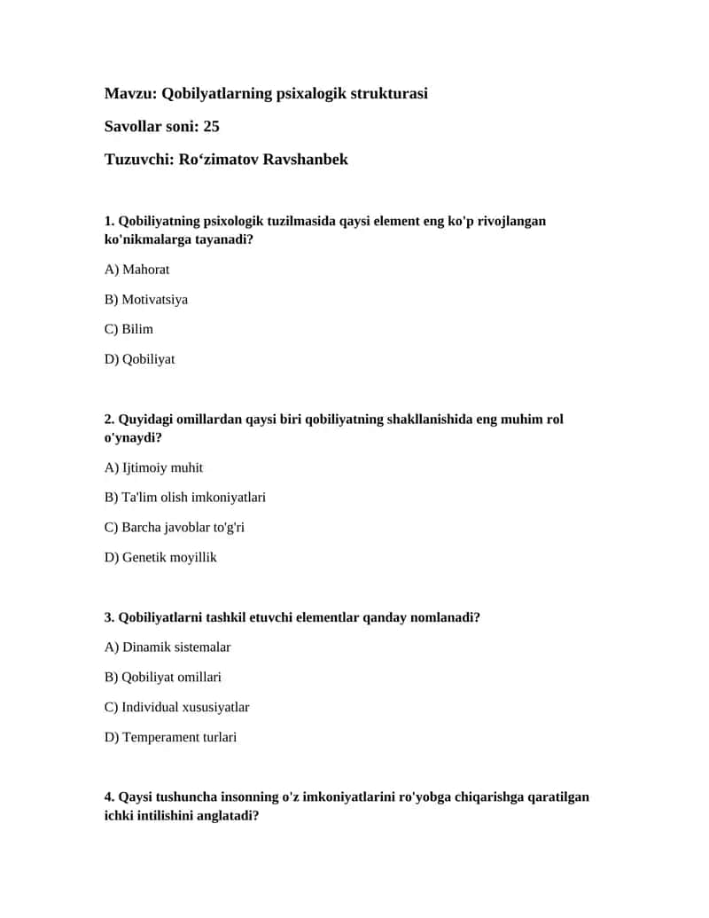 Qobilyatlarning psixalogik strukturasi 1