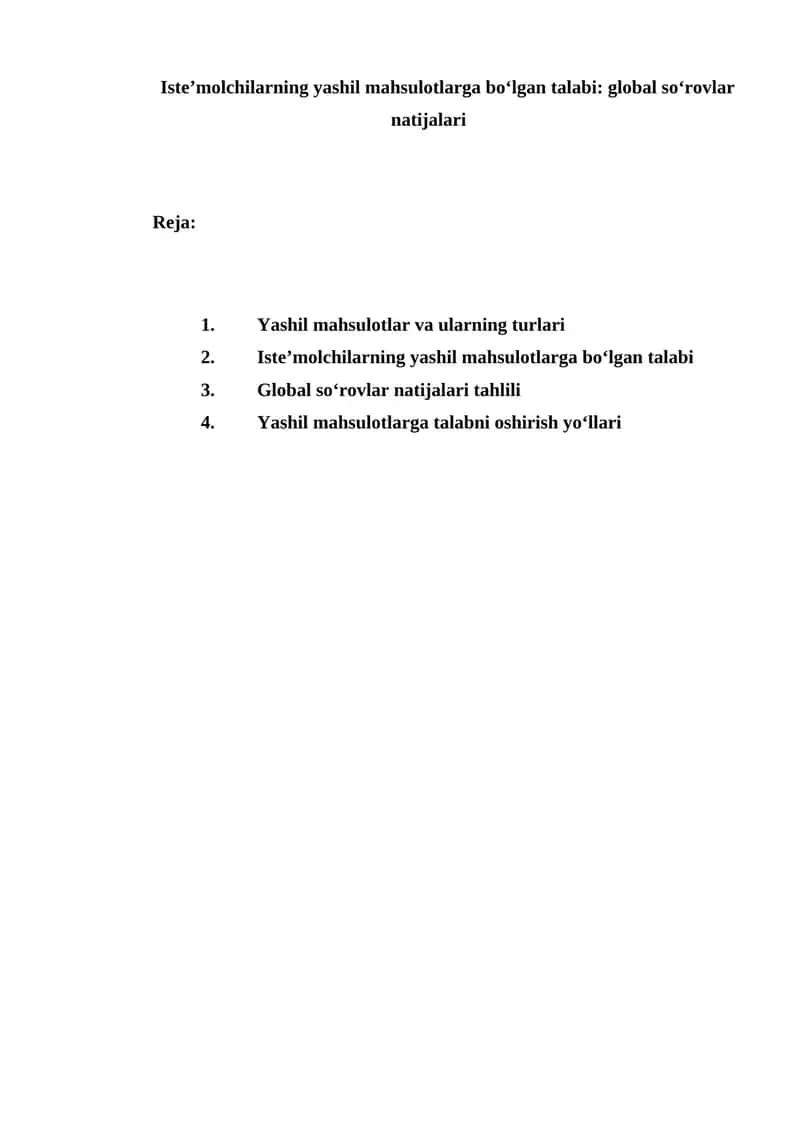 Iste’molchilarning yashil mahsulotlarga bo‘lgan talabi global so‘rovlar natijalari 1