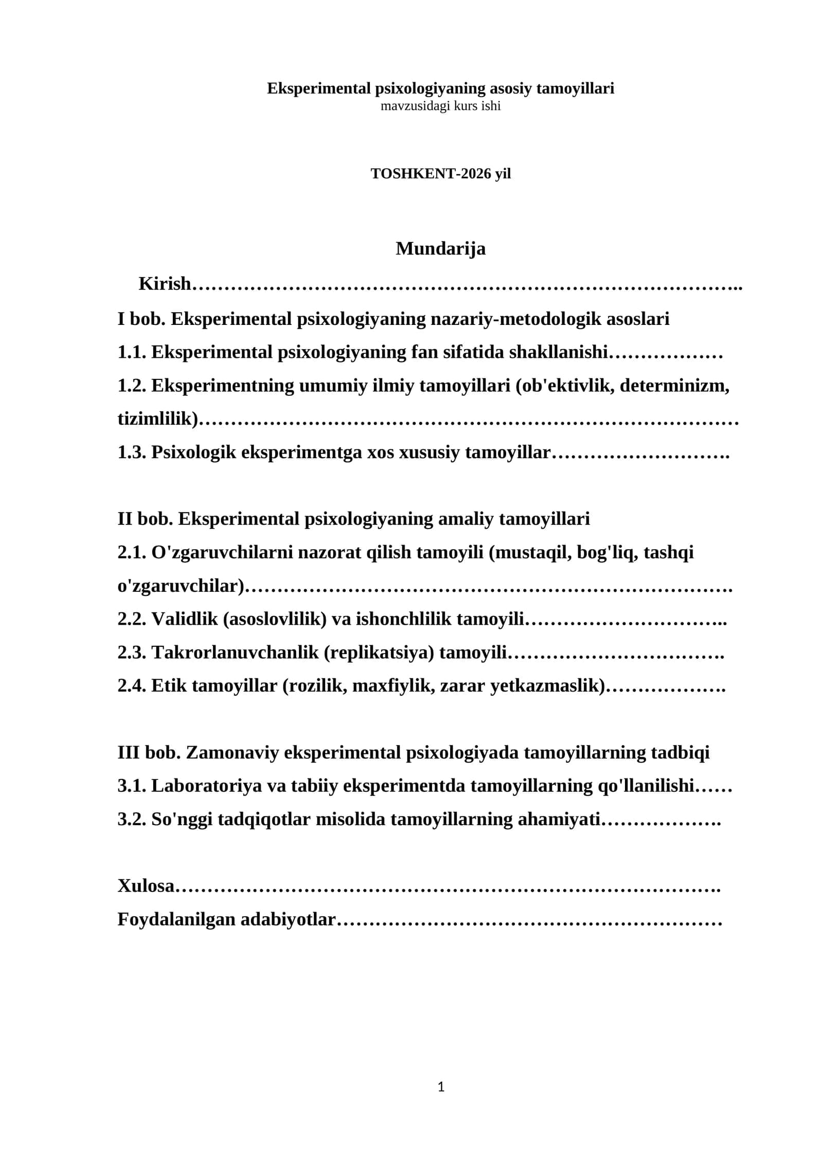 Eksperimental psixologiyaning asosiy tamoyillari mavzusidagi kurs ishi 1