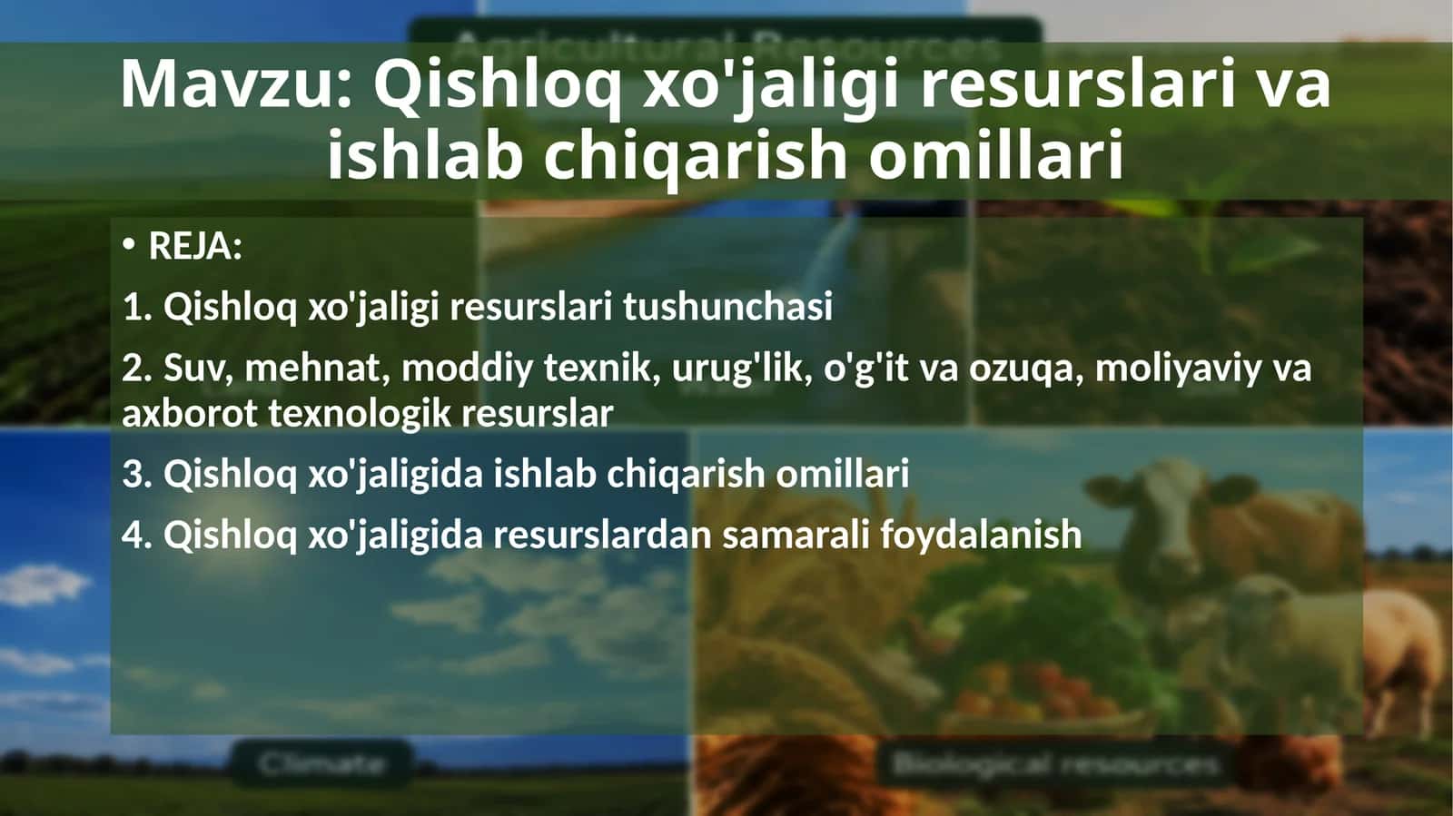 Qishloq xo'jaligi resurslari va ishlab chiqarish omillari 1
